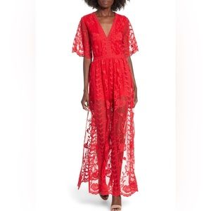 Socialite Red Lace Overlay Romper